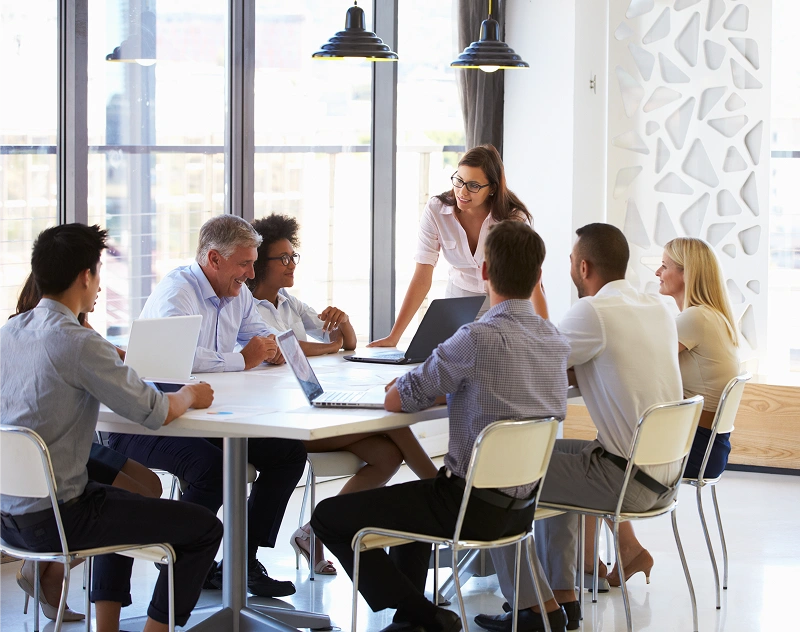 Team discussing around conference table