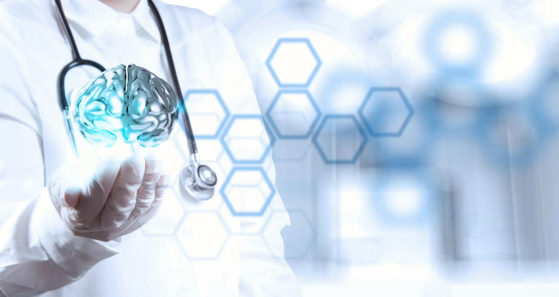 Medical professional with brain model